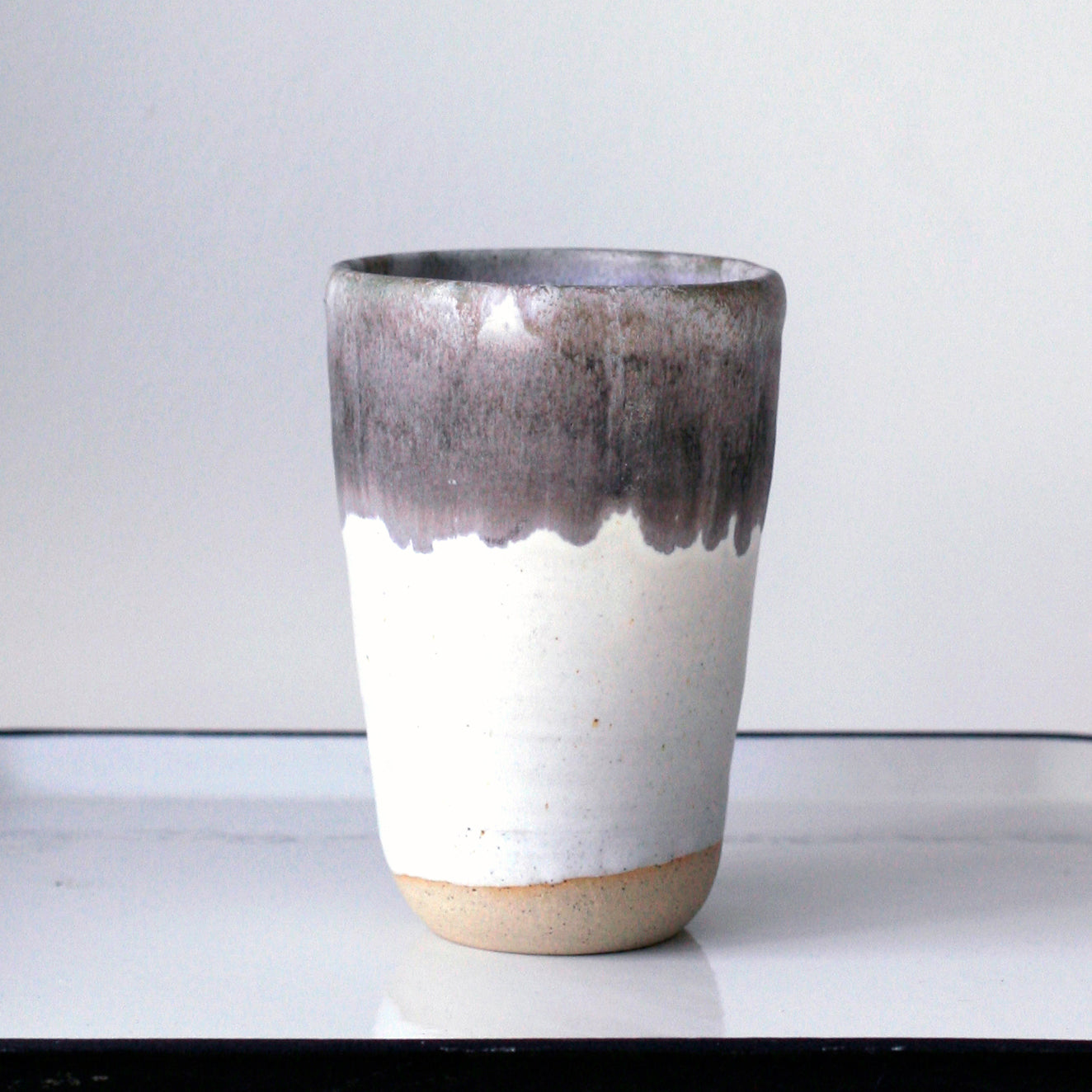 Stunning nordic style minimal hand made ceramic pottery vase smoke grey and white glaze and a soft matte finish