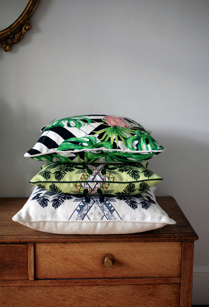 Indigo Geometric Palm Print Linen Cushion