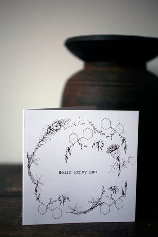 hello honey bee recycled gift card honey bee and bumble bee design wild flowers hand drawn and printed in the uk