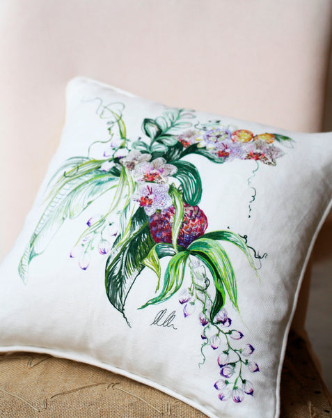 ORCHID FLOWER LINEN CUSHION