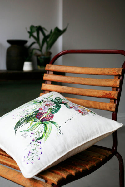 ORCHID FLOWER LINEN CUSHION