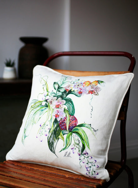 ORCHID FLOWER LINEN CUSHION