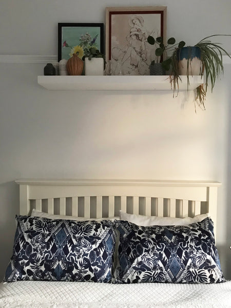 INDIGO GEO PALM PRINT SILK PILLOWCASE