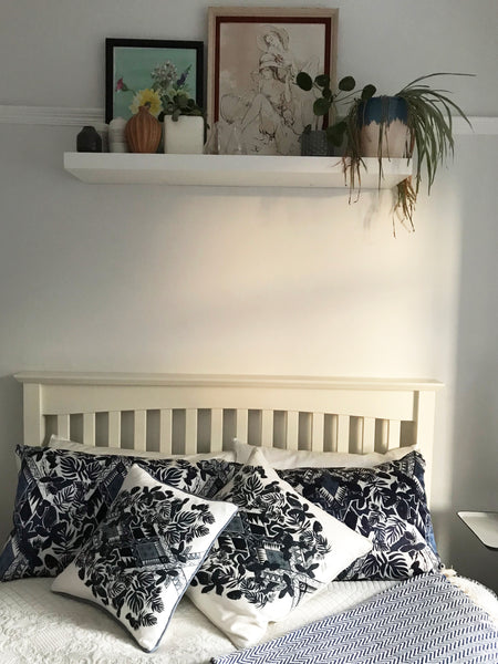 INDIGO GEO PALM PRINT SILK PILLOWCASE