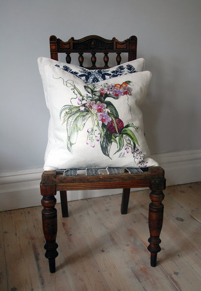 ORCHID FLOWER LINEN CUSHION