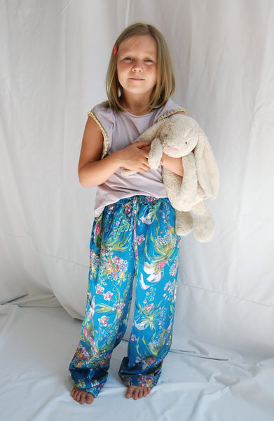 CHILDREN'S ORCHID FLOWER SILK PYJAMA BOTTOMS