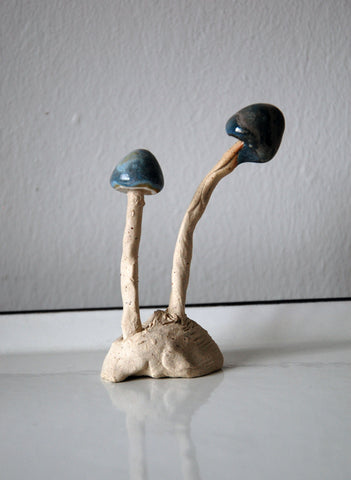 Double Blue Ceramic Mushrooms