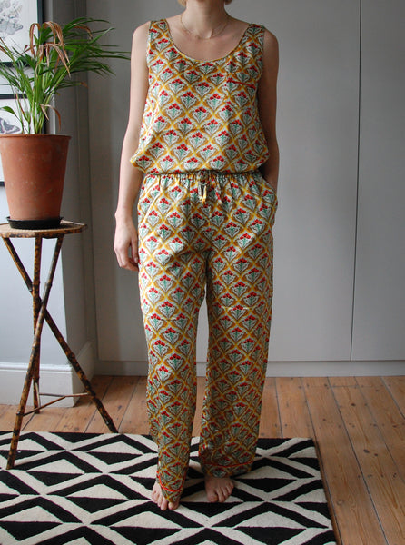 VINTAGE POPPY PRINT SILK PYJAMA TROUSERS