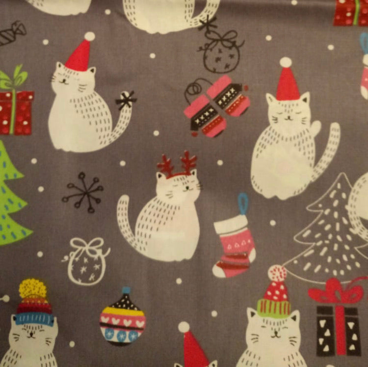 CHRISTMAS PRINT -  Grey cats - 3 ply washable face mask (nose wire available)