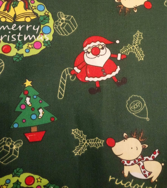 CHRISTMAS PRINT - Green novelty - 3 ply washable face mask (nose wire available)