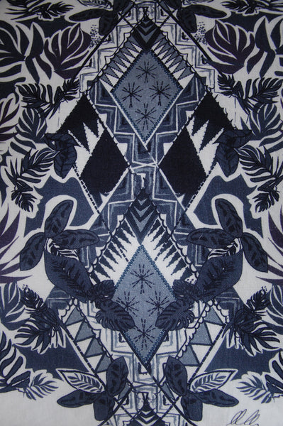 Indigo Geometric Palm Print Linen Cushion