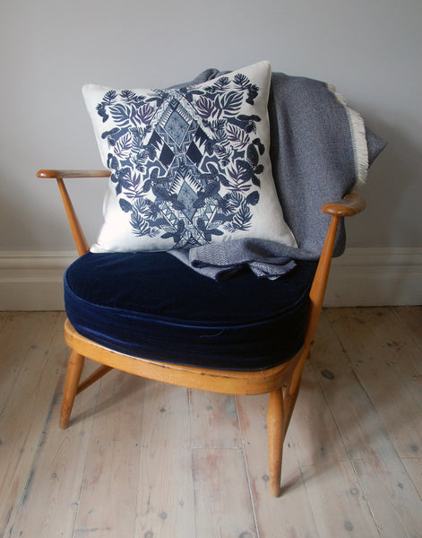 Indigo Geometric Palm Print Linen Cushion