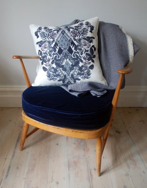 Indigo Geometric Palm Print Linen Cushion