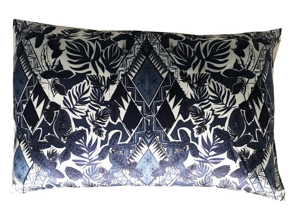 INDIGO GEO PALM PRINT SILK PILLOWCASE