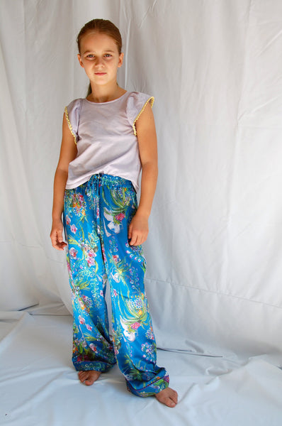 CHILDREN'S ORCHID FLOWER SILK PYJAMA BOTTOMS