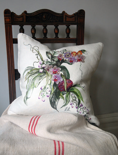 ORCHID FLOWER LINEN CUSHION