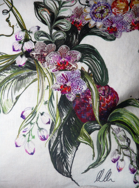 ORCHID FLOWER LINEN CUSHION