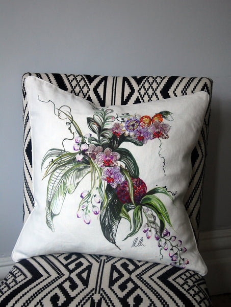 ORCHID FLOWER LINEN CUSHION