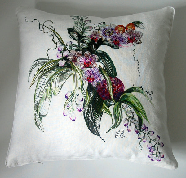 ORCHID FLOWER LINEN CUSHION