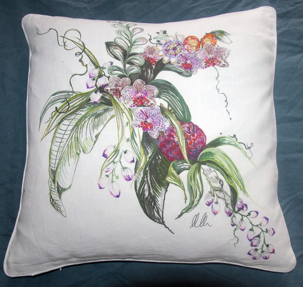 ORCHID FLOWER LINEN CUSHION