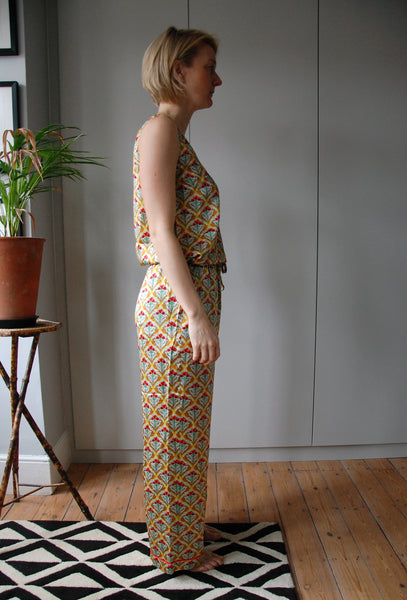 VINTAGE POPPY PRINT SILK PYJAMA TROUSERS