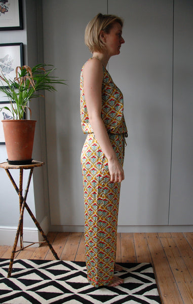 VINTAGE POPPY PRINT SILK PYJAMA TROUSERS