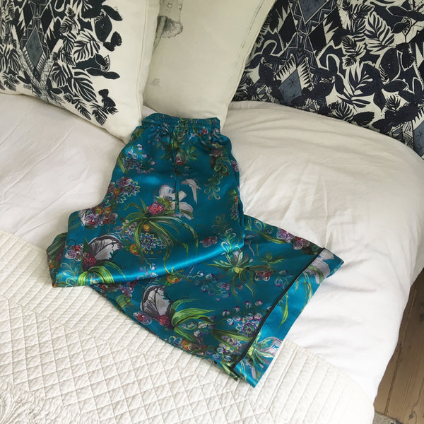 ORCHID FLOWER SILK PYJAMA BOTTOMS